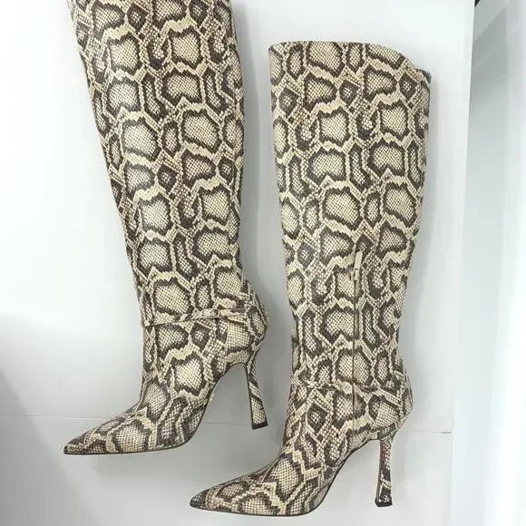 Sam Edelman Elia Knee-High Snakeskin Python Pattern Boots Pointed Toe Stiletto